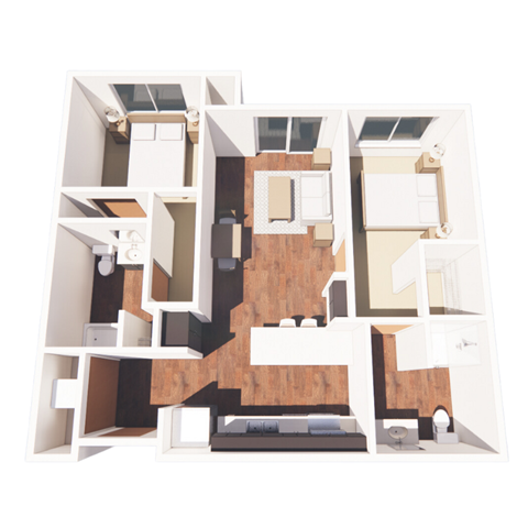 Floor plan for 2 beds, 2 baths, 876 sqft